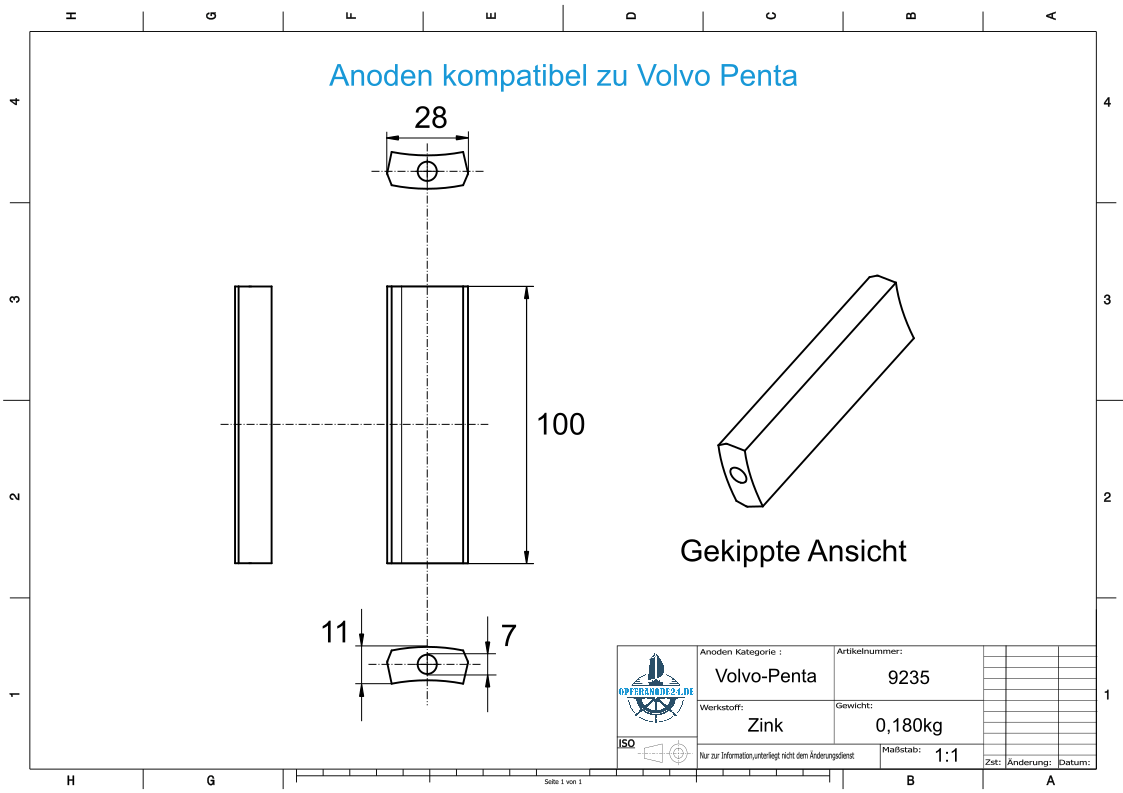 Anodes compatible to Volvo Penta | Shaft-Anode Zn 826134(Zinc) | 9235 - Image 2