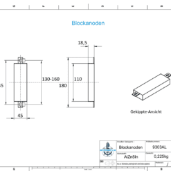 Block and body anodes Square with aluminum tab | L110 | (AlZn5In) | 9303AL_AL - Image 2