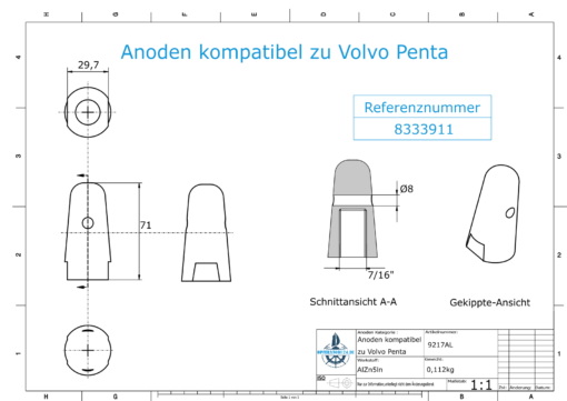 Anodes compatible to Volvo Penta | Cap-Anode 7/16" 833911 (AlZn5In) | 9217AL