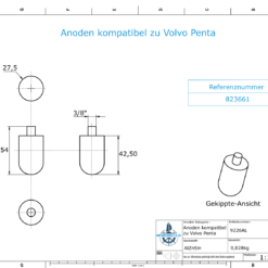 Anodi compatibili con Volvo Penta | Anodi a spillo 3/8" 16G40mm 823661 (AlZn5In) | 9226AL