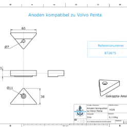 Anodes compatible to Volvo Penta | Lenkgabelanode 872675 (Zinc) | 9228