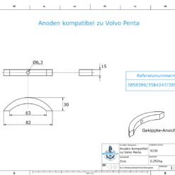 Anodes compatible to Volvo Penta | Propeller-Anode (kit/3 parts) | 3858399 | 3584247 | 3858955 | (Zinc) | 9230
