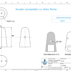 Anodes compatible to Volvo Penta | Cap-Anode M22x1,5 (Zinc) | 9233