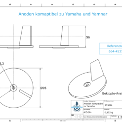 Anodes compatible to Yamaha and Yanmar | Trim-Tab-Anode 40PS 664-45371-01 (AlZn5In) | 9536AL