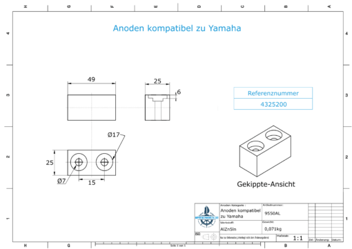 Anodes compatible to Yamaha and Yanmar | Anode-Block >115PS 4325200 (AlZn5In) | 9550AL