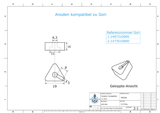 Anodes compatible to Gori | Bow-Thruster-Anode 18"-20"| 1473510000 |1407310000 | (AlZn5In) | 9625AL