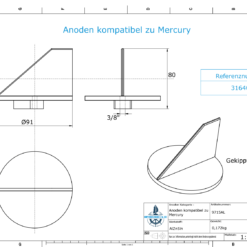 Anodes compatible to Mercury | Trim-Tab-Anode 40 31640 (AlZn5In) | 9715AL