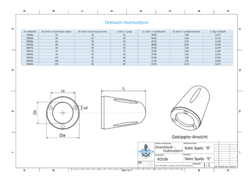 Three-Hole-Caps | suitable for Foldprop Engl. Ø55/H35 (AlZn5In) | 9444AL
