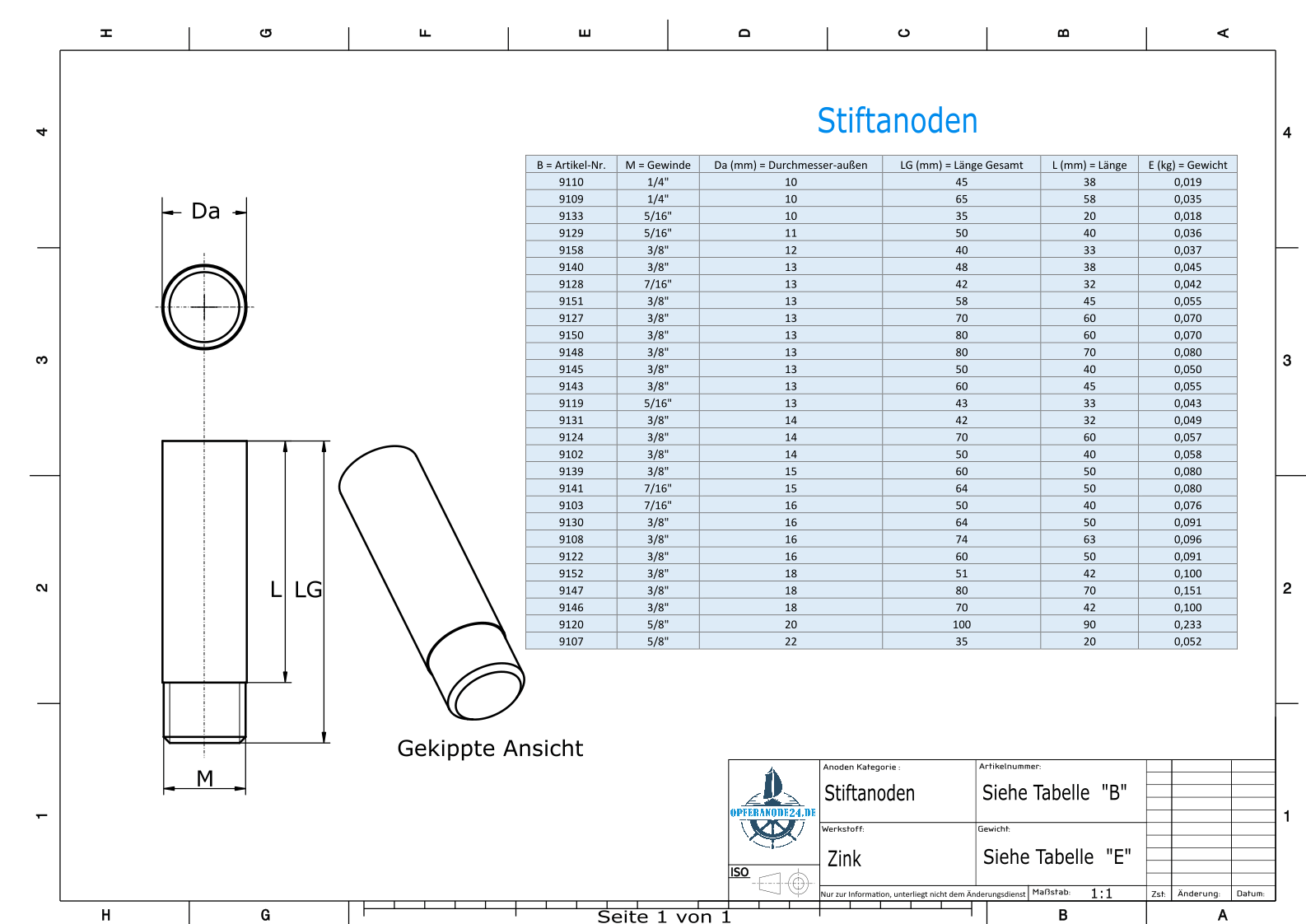 Bolt-Anodes 3/8'' Ø14/L40 (Zinc) | 9102
