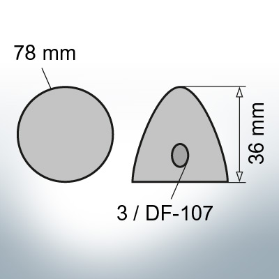 Three-Hole-Caps | suitable for DF-107 Ø78/H36 (Zink) | 9409
