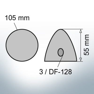 Three-Hole-Caps | suitable for DF-128 Ø105/H55 (AlZn5In) | 9410AL