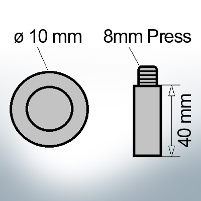 Bolt-Anodes 8mm Press Ø10/L40 (AlZn5In) | 9115AL