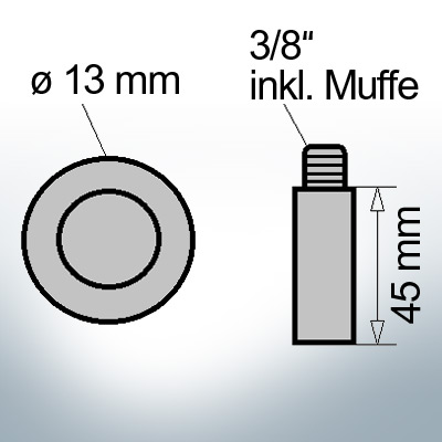 Bolt-Anodes 3/8'' inkl. Muffe Ø13/L45 (AlZn5In) | 9151AL