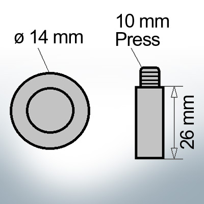 Bolt-Anodes 10 mm Press Ø14/L26 (Zinc) | 9155
