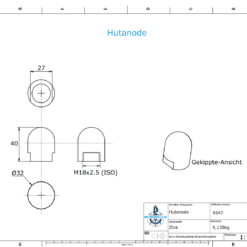 Cap anode M18x2.5 (ISO) short (AlZn5In) | 9247AL - Image 2
